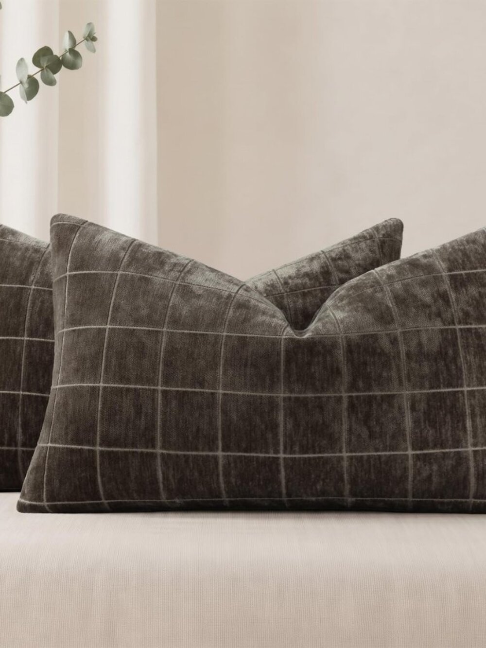Fall Plaid Brown Throw Pillow Covers 12x20 Set of 2